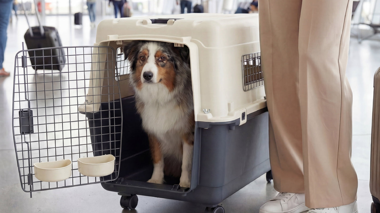 Airline Approved Plastic Dog Kennel with Wheels, Large